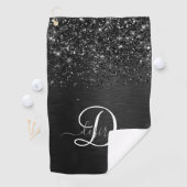 Aangepast zwart glitter Sparkle Monogram Golfhanddoek (Insitu)
