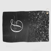 Aangepast zwart glitter Sparkle Monogram Golfhanddoek (Horizontaal)