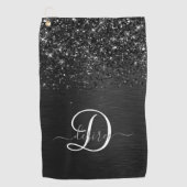 Aangepast zwart glitter Sparkle Monogram Golfhanddoek (Voorkant)
