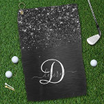 Aangepast zwart glitter Sparkle Monogram Golfhanddoek<br><div class="desc">Pas dit trendy elegante ontwerp van een golfhanddoek met  zwarte mousserende glitter op een zwarte geborstelde metalen achtergrond gemakkelijk aan.</div>