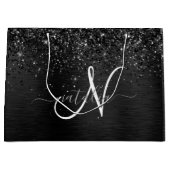 Aangepast zwart glitter Sparkle Monogram Groot Cadeauzakje (Voorkant)
