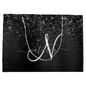 Aangepast zwart glitter Sparkle Monogram Groot Cadeauzakje (Achterkant)