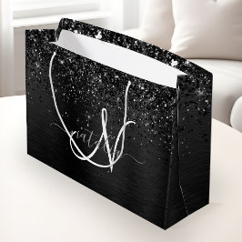 Aangepast zwart glitter Sparkle Monogram Groot Cadeauzakje