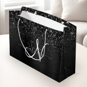Aangepast zwart glitter Sparkle Monogram Groot Cadeauzakje