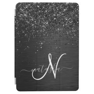 Aangepast zwart glitter Sparkle Monogram iPad Air Cover