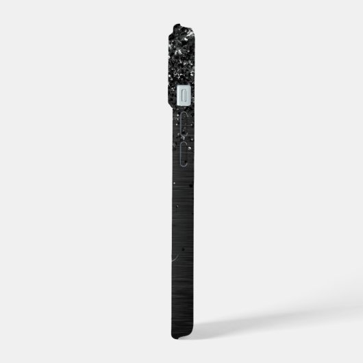 Aangepast zwart glitter Sparkle Monogram iPhone 15 Case (Linkerkant)