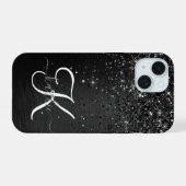 Aangepast zwart glitter Sparkle Monogram iPhone 15 Case (Achterkant horizontaal)