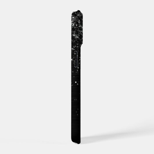 Aangepast zwart glitter Sparkle Monogram iPhone 15 Case (Rechterkant)