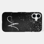 Aangepast zwart glitter Sparkle Monogram iPhone Hoesje (Achterkant horizontaal)