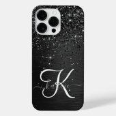 Aangepast zwart glitter Sparkle Monogram iPhone Hoesje (Achterkant)