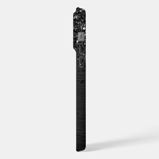 Aangepast zwart glitter Sparkle Monogram iPhone Hoesje (Linkerkant)