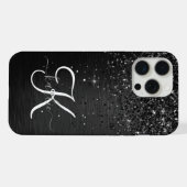 Aangepast zwart glitter Sparkle Monogram iPhone Hoesje (Achterkant horizontaal)