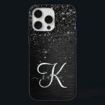Aangepast zwart glitter Sparkle Monogram iPhone 15 Pro Max Case<br><div class="desc">Pas dit trendy elegante telefoondoosontwerp eenvoudig aan met  zwarte mousserende glitter op een zwarte geborstelde metalen achtergrond.</div>