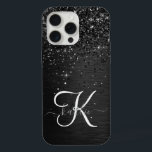 Aangepast zwart glitter Sparkle Monogram iPhone 15 Pro Max Case<br><div class="desc">Pas dit trendy elegante telefoondoosontwerp eenvoudig aan met  zwarte mousserende glitter op een zwarte geborstelde metalen achtergrond.</div>