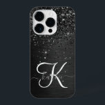 Aangepast zwart glitter Sparkle Monogram iPhone 14 Plus Hoesje<br><div class="desc">Pas dit trendy elegante telefoondoosontwerp eenvoudig aan met  zwarte mousserende glitter op een zwarte geborstelde metalen achtergrond.</div>