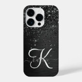 Aangepast zwart glitter Sparkle Monogram iPhone Hoesje (Achterkant)