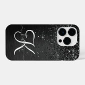 Aangepast zwart glitter Sparkle Monogram iPhone Hoesje (Achterkant horizontaal)