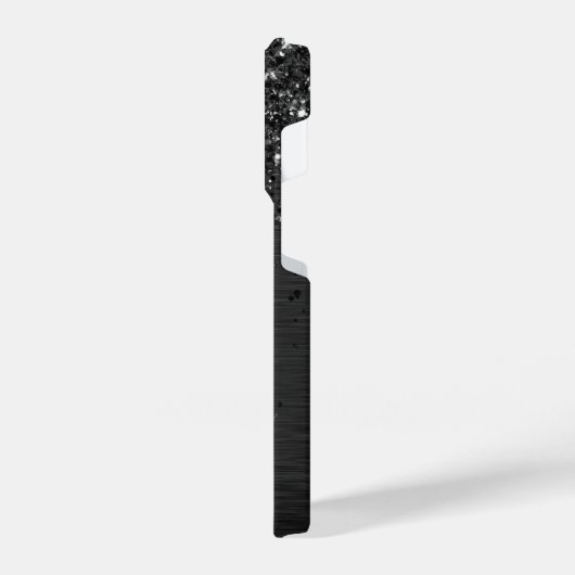 Aangepast zwart glitter Sparkle Monogram iPhone Hoesje (Linkerkant)