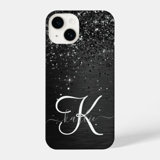 Aangepast zwart glitter Sparkle Monogram iPhone Hoesje (Achterkant)