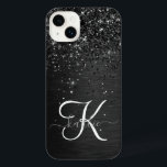 Aangepast zwart glitter Sparkle Monogram<br><div class="desc">Pas dit trendy elegante telefoondoosontwerp eenvoudig aan met  zwarte mousserende glitter op een zwarte geborstelde metalen achtergrond.</div>