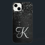 Aangepast zwart glitter Sparkle Monogram<br><div class="desc">Pas dit trendy elegante telefoondoosontwerp eenvoudig aan met  zwarte mousserende glitter op een zwarte geborstelde metalen achtergrond.</div>