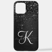 Aangepast zwart glitter Sparkle Monogram iPhone Hoesje (Achterkant)