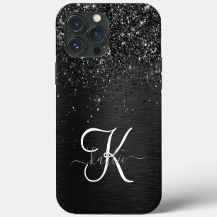 Aangepast zwart glitter Sparkle Monogram iPhone 13 Pro Max Hoesje
