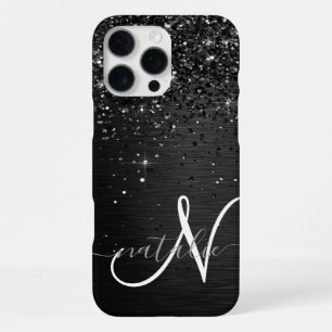Aangepast zwart glitter Sparkle Monogram iPhone 16 Pro Max Hoesje