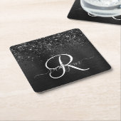 Aangepast zwart glitter Sparkle Monogram Kartonnen Onderzetters (Schuin)