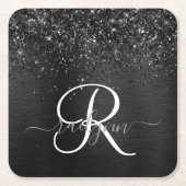 Aangepast zwart glitter Sparkle Monogram Kartonnen Onderzetters (Voorkant)