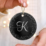 Aangepast zwart glitter Sparkle Monogram Keramisch Ornament<br><div class="desc">Pas dit trendy elegante ontwerp van keramisch ornament met  zwarte mousserende glitter op een zwarte geborstelde metalen achtergrond eenvoudig aan.</div>