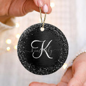 Aangepast zwart glitter Sparkle Monogram Keramisch Ornament