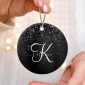 Aangepast zwart glitter Sparkle Monogram Keramisch Ornament