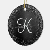 Aangepast zwart glitter Sparkle Monogram Keramisch Ornament (Links)