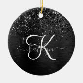 Aangepast zwart glitter Sparkle Monogram Keramisch Ornament (Voorkant)