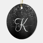 Aangepast zwart glitter Sparkle Monogram Keramisch Ornament (Links)