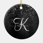 Aangepast zwart glitter Sparkle Monogram Keramisch Ornament (Achterkant)
