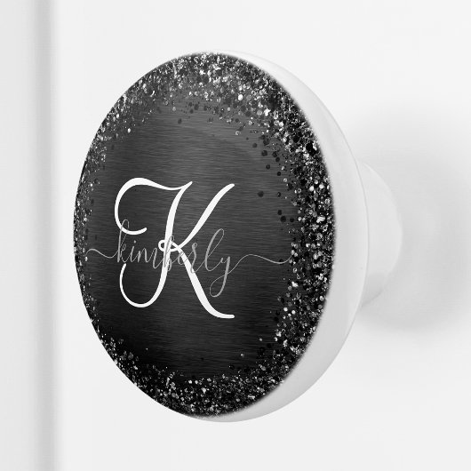 Aangepast zwart glitter Sparkle Monogram Keramische Knop
