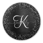 Aangepast zwart glitter Sparkle Monogram Keramische Knop (Voorkant)