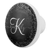 Aangepast zwart glitter Sparkle Monogram Keramische Knop (Rechts)