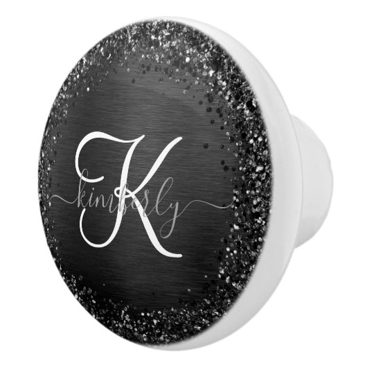 Aangepast zwart glitter Sparkle Monogram Keramische Knop (Rechts)