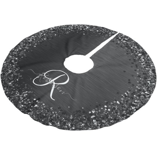 Aangepast zwart glitter Sparkle Monogram Kerstboom Rok (Gekanteld)