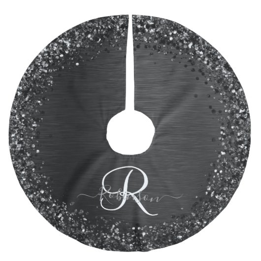 Aangepast zwart glitter Sparkle Monogram Kerstboom Rok (Voorkant)