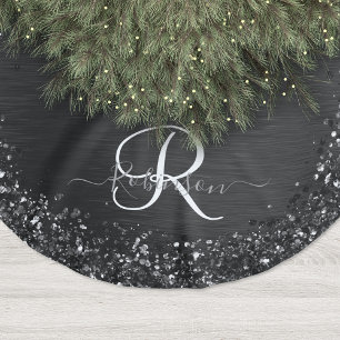 Aangepast zwart glitter Sparkle Monogram Kerstboom Rok