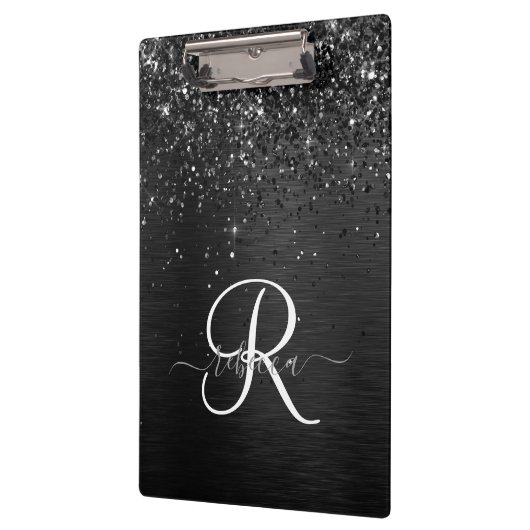 Aangepast zwart glitter Sparkle Monogram Klembord (Links)