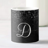 Aangepast zwart glitter Sparkle Monogram Koffiemok
