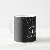 Aangepast zwart glitter Sparkle Monogram Koffiemok (Voorkant links)
