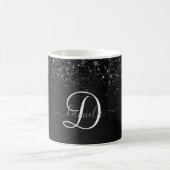 Aangepast zwart glitter Sparkle Monogram Koffiemok (Center)