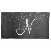 Aangepast zwart glitter Sparkle Monogram Kussensloop (Voorkant)