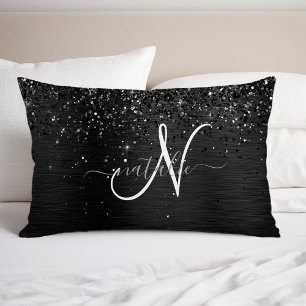 Aangepast zwart glitter Sparkle Monogram Kussensloop